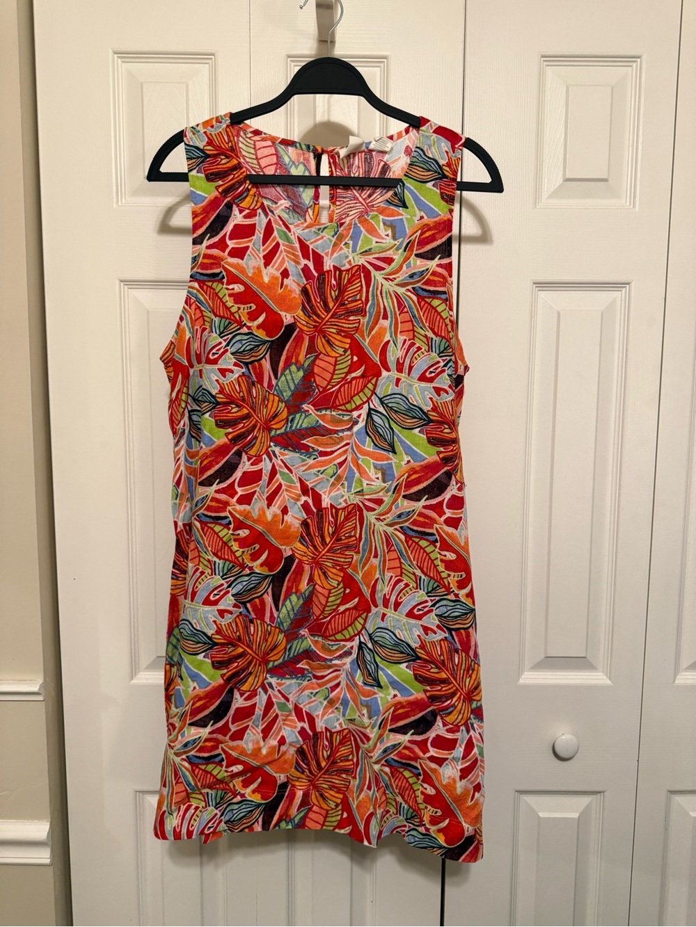 Tropical Leaf Print Sleeveless Shift Dress - Red Multi